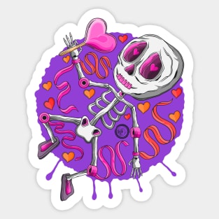 Cute Skeleton- I Got You - A Heart Lollipop - Día De Los Muertos Sticker